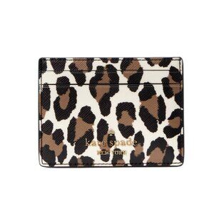 New Kate Spade Madison Spotted Leopard Small Slim Cardholder Cream Multi